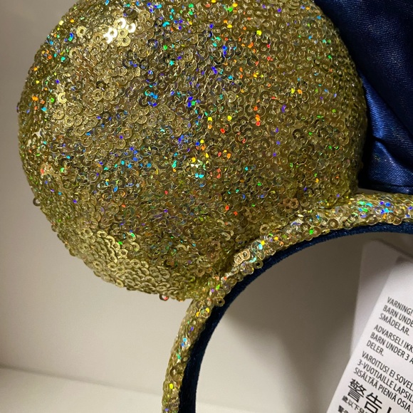 Disney Minnie Ear Headband 50th Anniversary Gold Sequin With EARidescent Blue - Picture 8 of 12